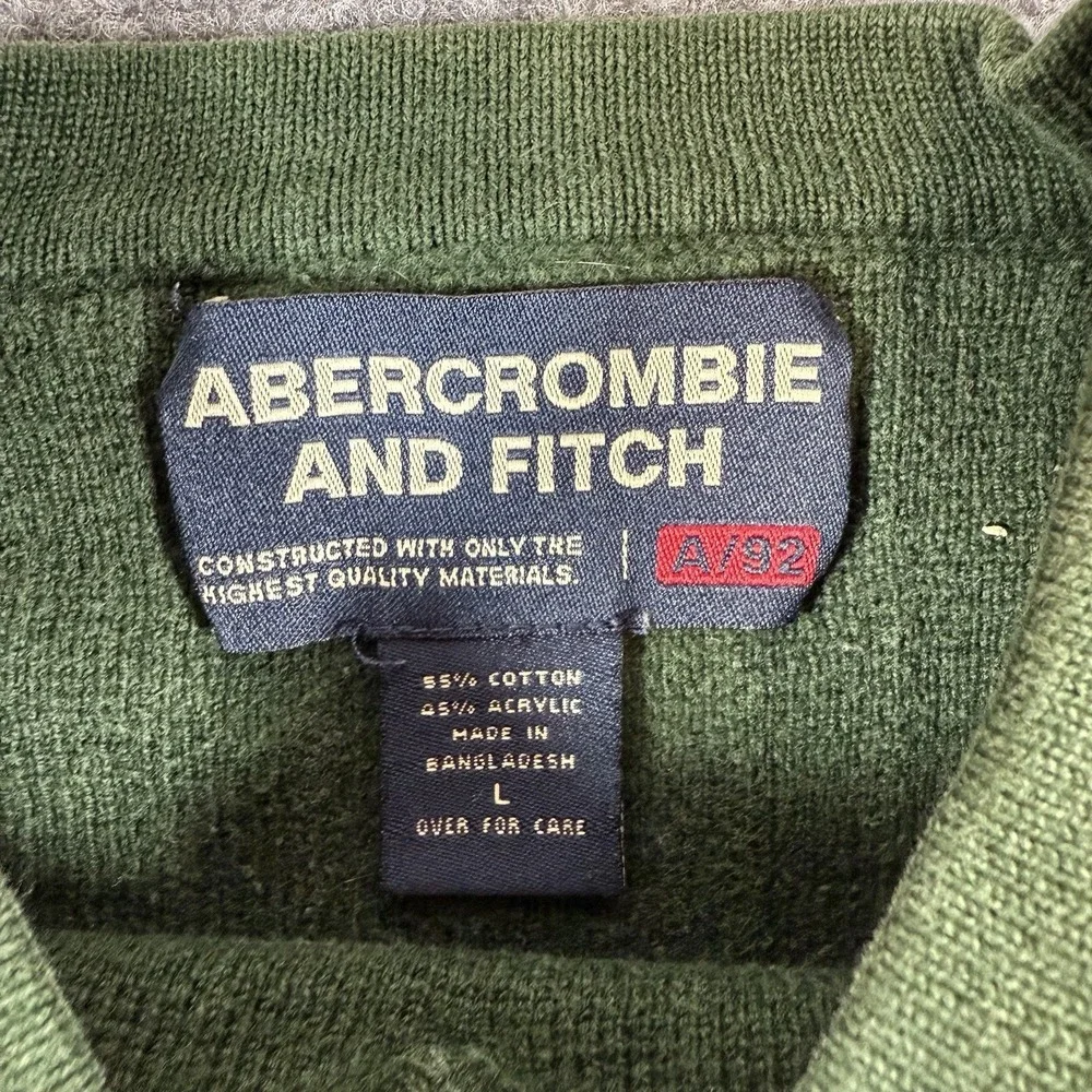 Abercrombie Fitch Sweater Mens Large Green V Neck Ribbed Y2K Classic Long Sleeve